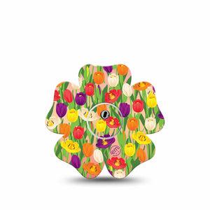 ExpressionMed Tulips Flower Libre 3 Tape, Single, Colorful Spring Florals Themed, CGM Plaster Patch Design with Center Sticker