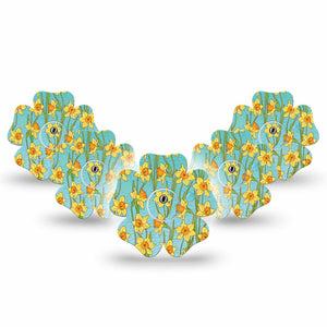 ExpressionMed Daffodils Freestyle Libre 3 Flower Shape 5-Pack Spring Blooms Adhesive Tape CGM Design with Center Stickers