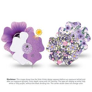 ExpressionMed Purple Hues Variety Pack Freestyle Libre 3 and Libre 3 Plus Flower Shape Tape, 4-Pack Tape and 4-Pack Stickers Variety UV-Sensitive Color, Overlay Tape CGM Design
