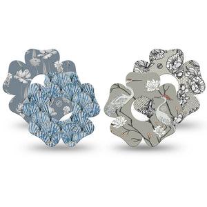 ExpressionMed Graceful Shores Freestyle Libre 3 and Libre 3 Plus Flower, 4-Pack Tape, Florals and seashells Accessories for CGM