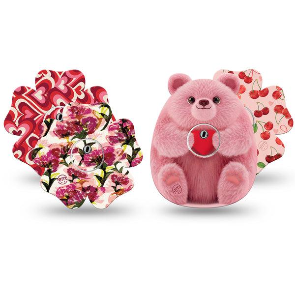 ExpressionMed Bear Hugs Freestyle Libre 3 and Libre 3 Plus Flower, 4-Pack Tape and 4-Pack Sticker, Valentines inspired patterns Accessories for CGM