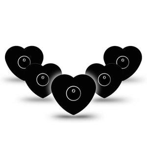 Black Heart Libre 3 Tape, 5-Pack, Solid Color Themed, CGM Overlay Patch Design with center stickers
