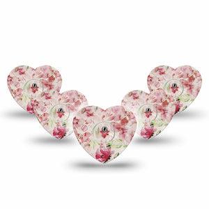 ExpressionMed Ethereal Spring Freestyle Libre 3 Heart Shape 5-Pack Light Blossoms Overlay Patch CGM Design with center stickers