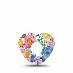 ExpressionMed Stylised Floral Freestyle Libre 3 Heart Shape Single Botanical Pattern Overlay Patch CGM Design