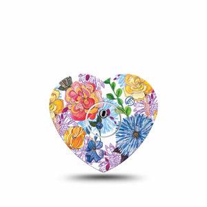 ExpressionMed Stylised Floral Freestyle Libre 3 Heart Shape Single Sticker and Tape Botanical Pattern Overlay Patch CGM Design
