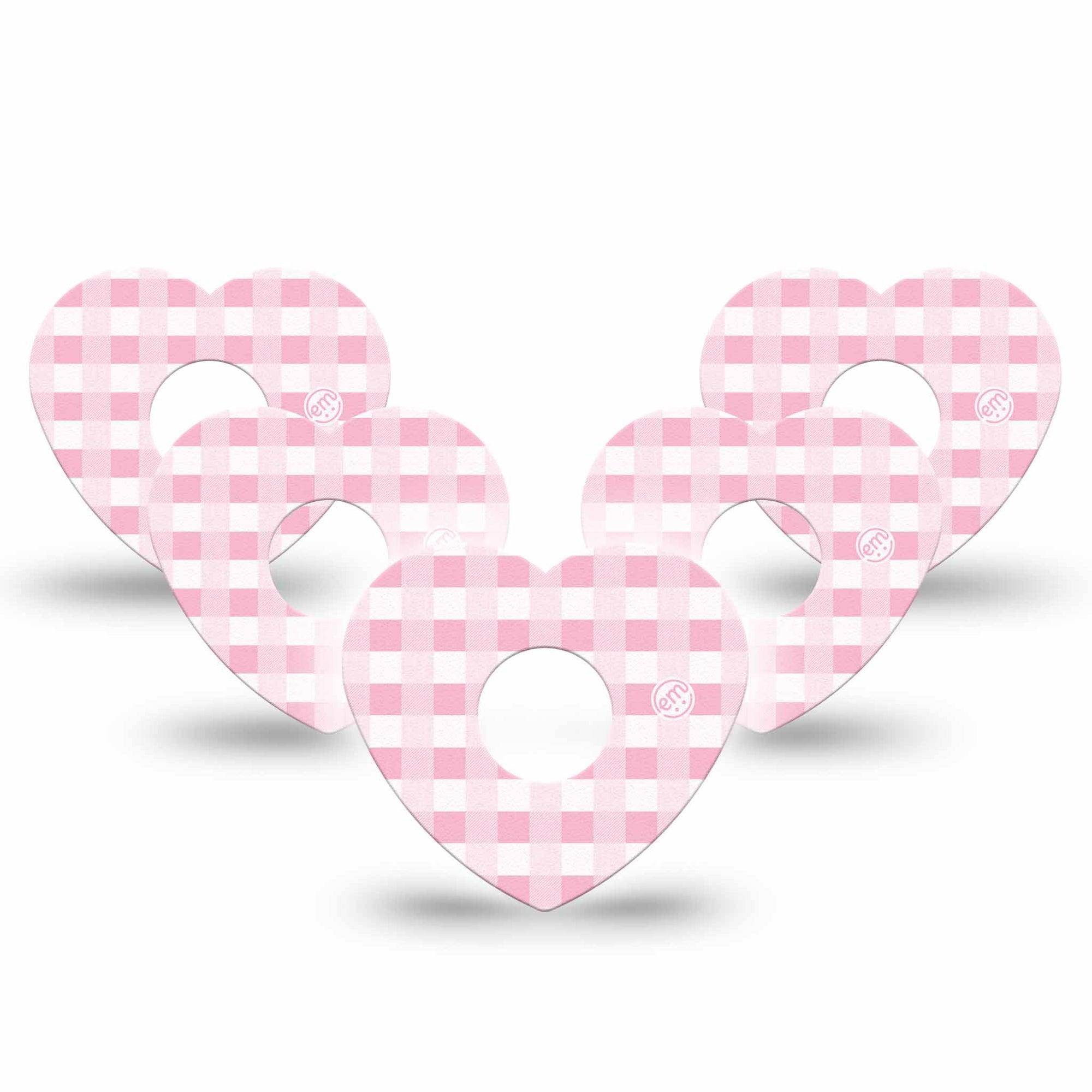 ExpressionMed Pink Gingham Freestyle Libre 3 and Libre 3 Plus Heart Shape Tape 5-Pack Tape Vintage Plaid, Patch CGM Design