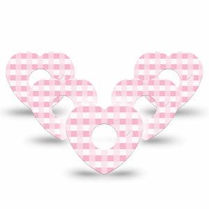 ExpressionMed Pink Gingham Freestyle Libre 3 and Libre 3 Plus Heart Shape Tape 5-Pack Tape Vintage Plaid, Patch CGM Design