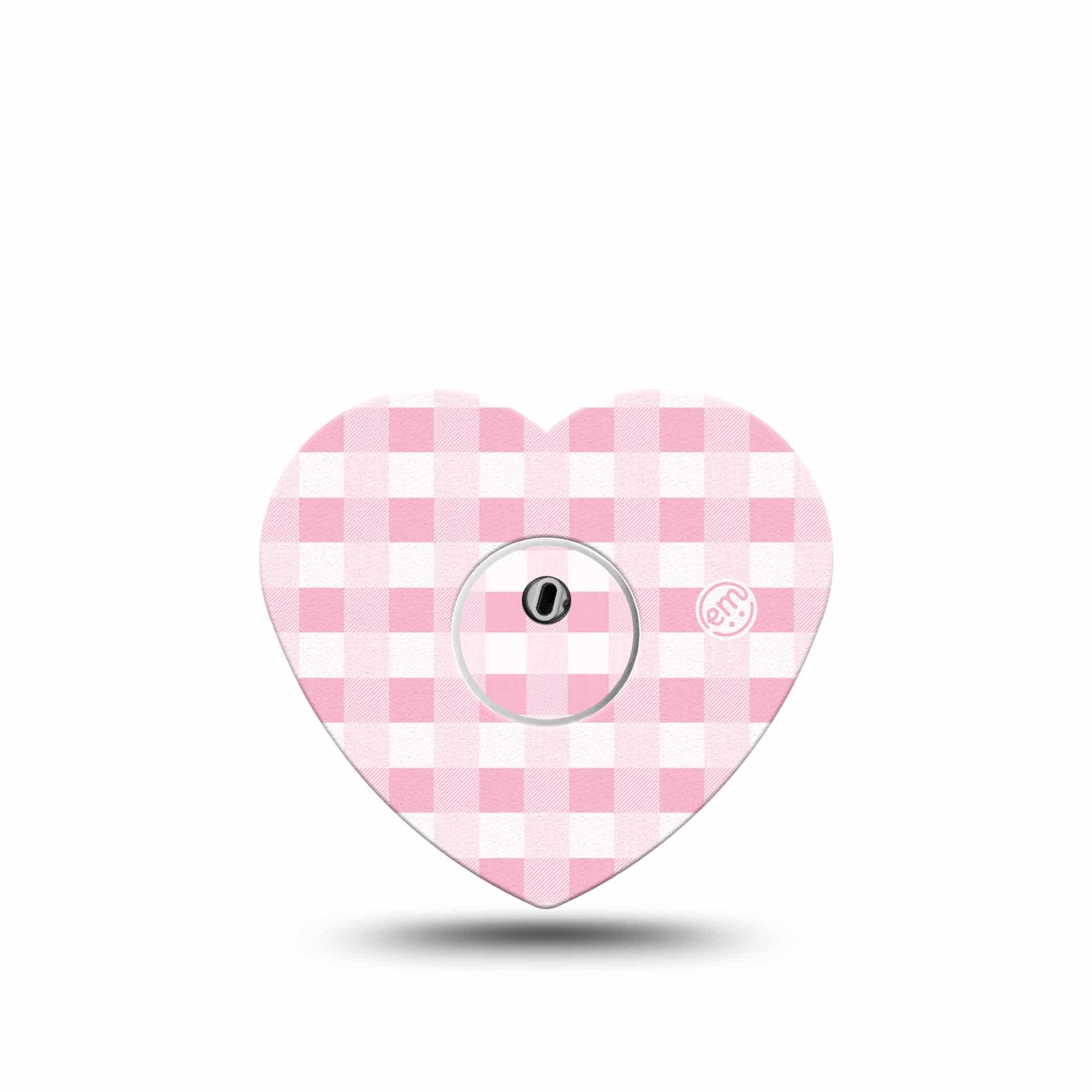 ExpressionMed Pink Gingham Freestyle Libre 3 and Libre 3 Plus Heart Shape Tape Single Tape & Single Sticker Gingham Pattern, Patch CGM Design