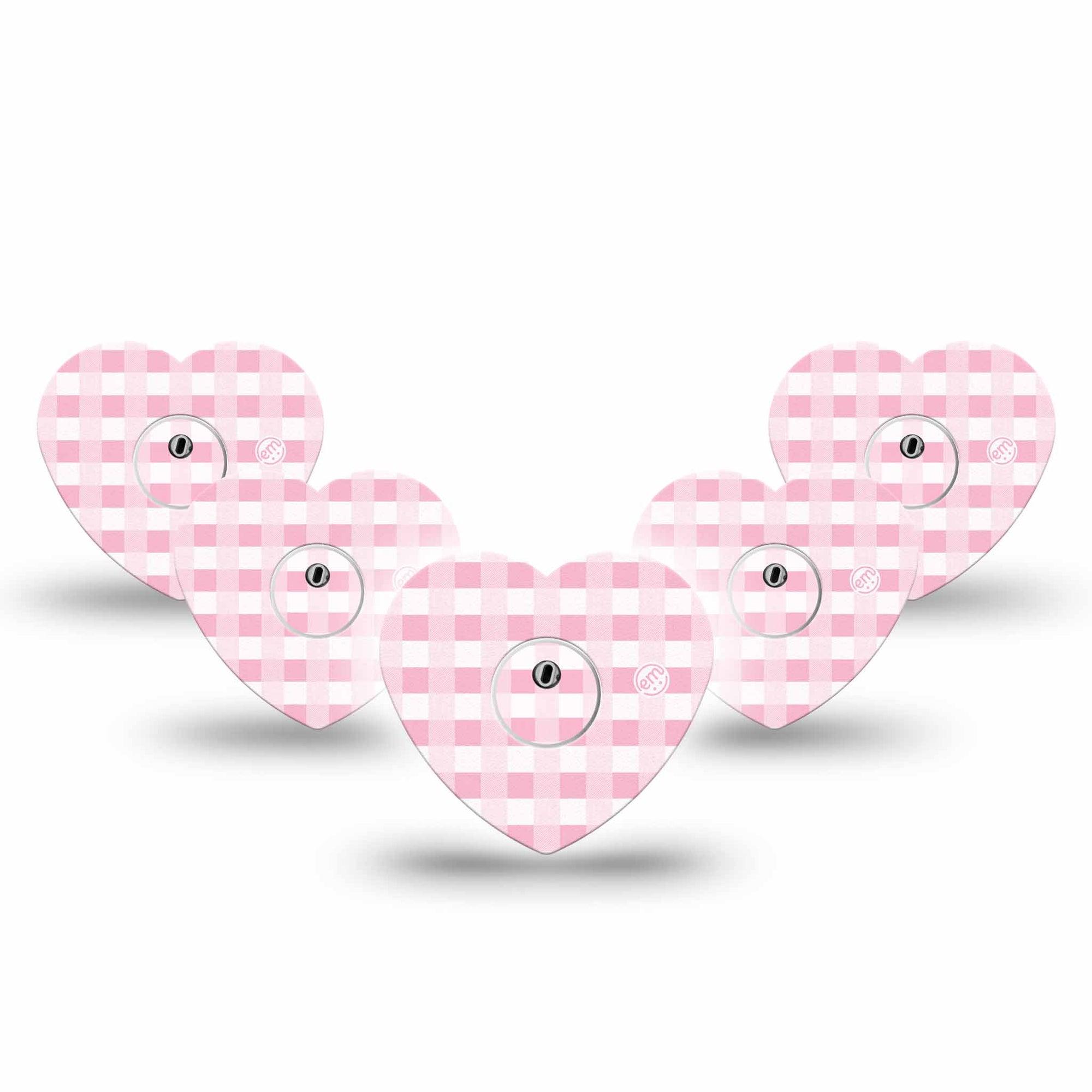 ExpressionMed Pink Gingham Freestyle Libre 3 and Libre 3 Plus Heart Shape Tape 5-Pack Tape & 5-Pack Sticker Retro Gingham, Patch CGM Design