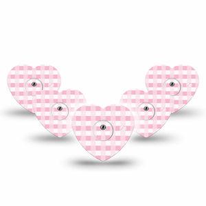 ExpressionMed Pink Gingham Freestyle Libre 3 and Libre 3 Plus Heart Shape Tape 5-Pack Tape & 5-Pack Sticker Retro Gingham, Patch CGM Design