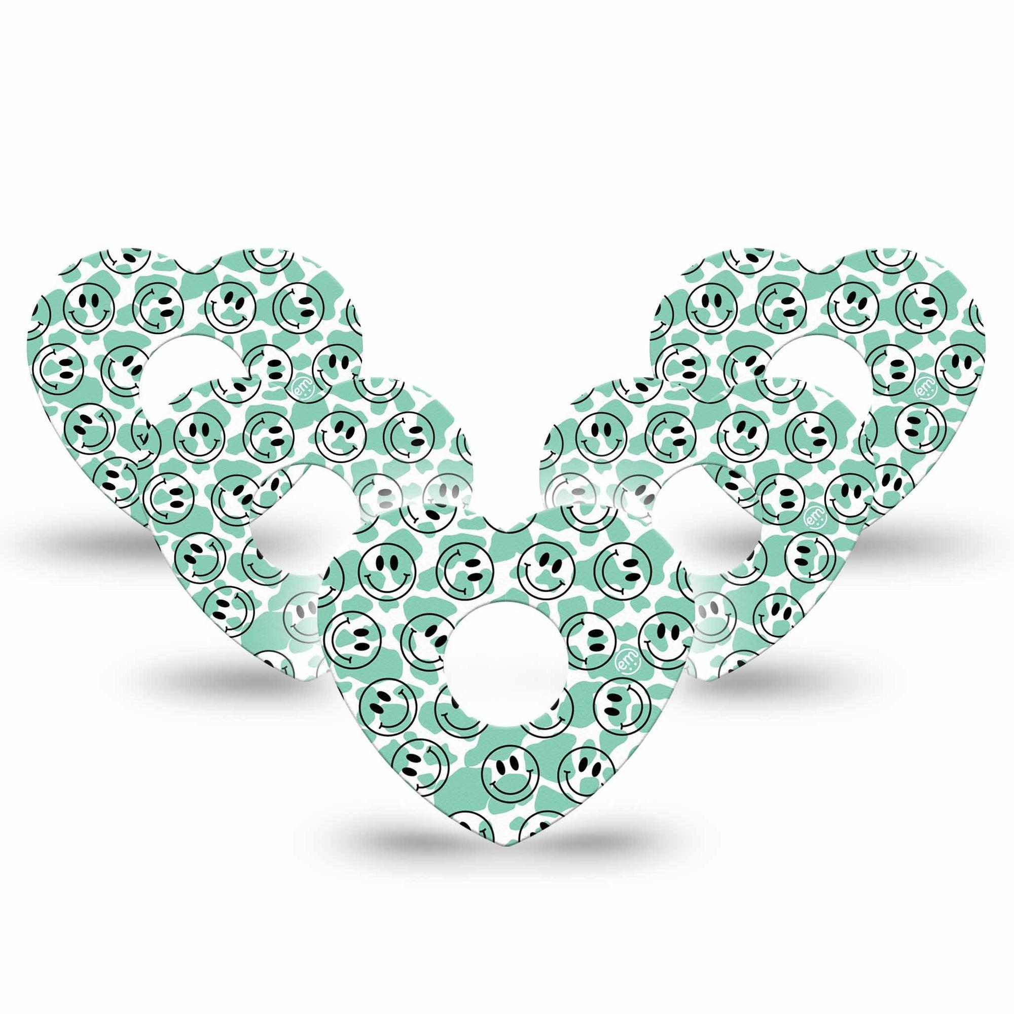 ExpressionMed Happy Cow Print Freestyle Libre 3 and Libre 3 Plus Heart Shape Tape 5-Pack Tape Joyful Cow,  Patch CGM Design