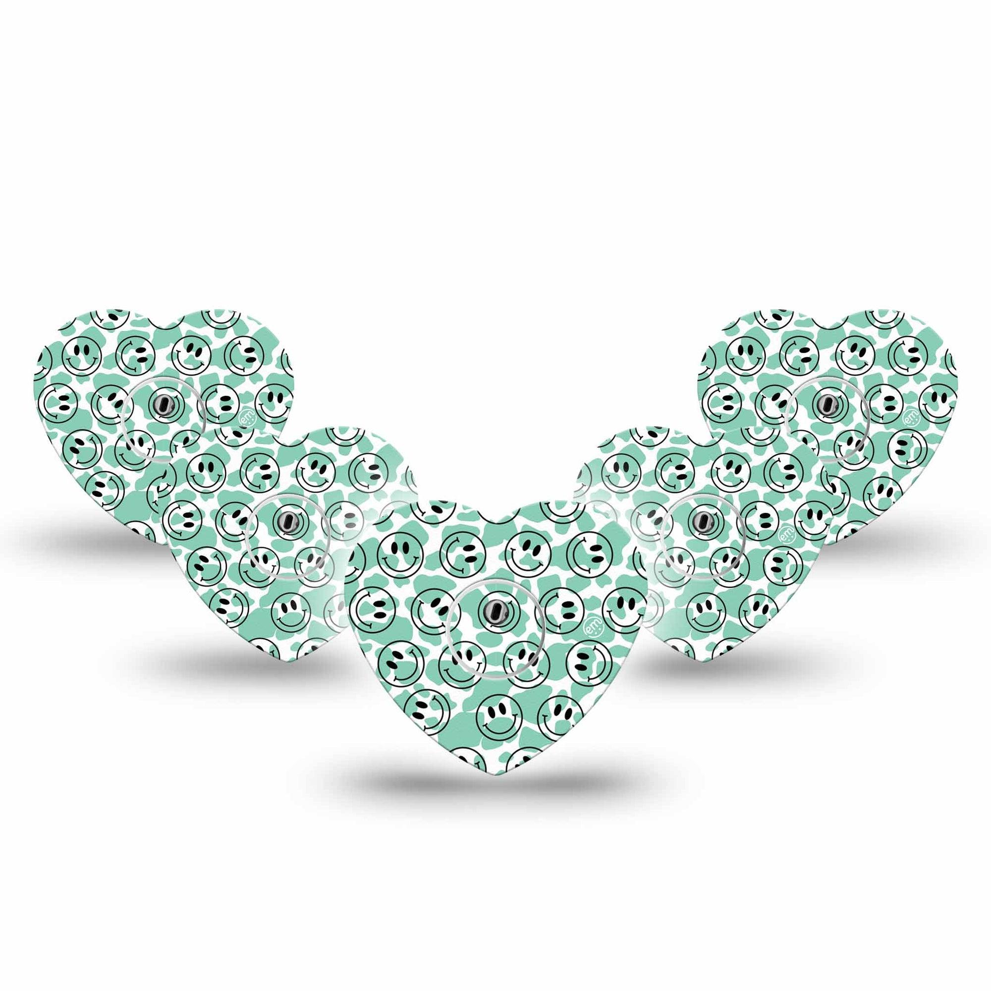 ExpressionMed Happy Cow Print Freestyle Libre 3 and Libre 3 Plus Heart Shape Tape 5-Pack Tape & 5-Pack Sticker Jovial Cattle Patch CGM Design