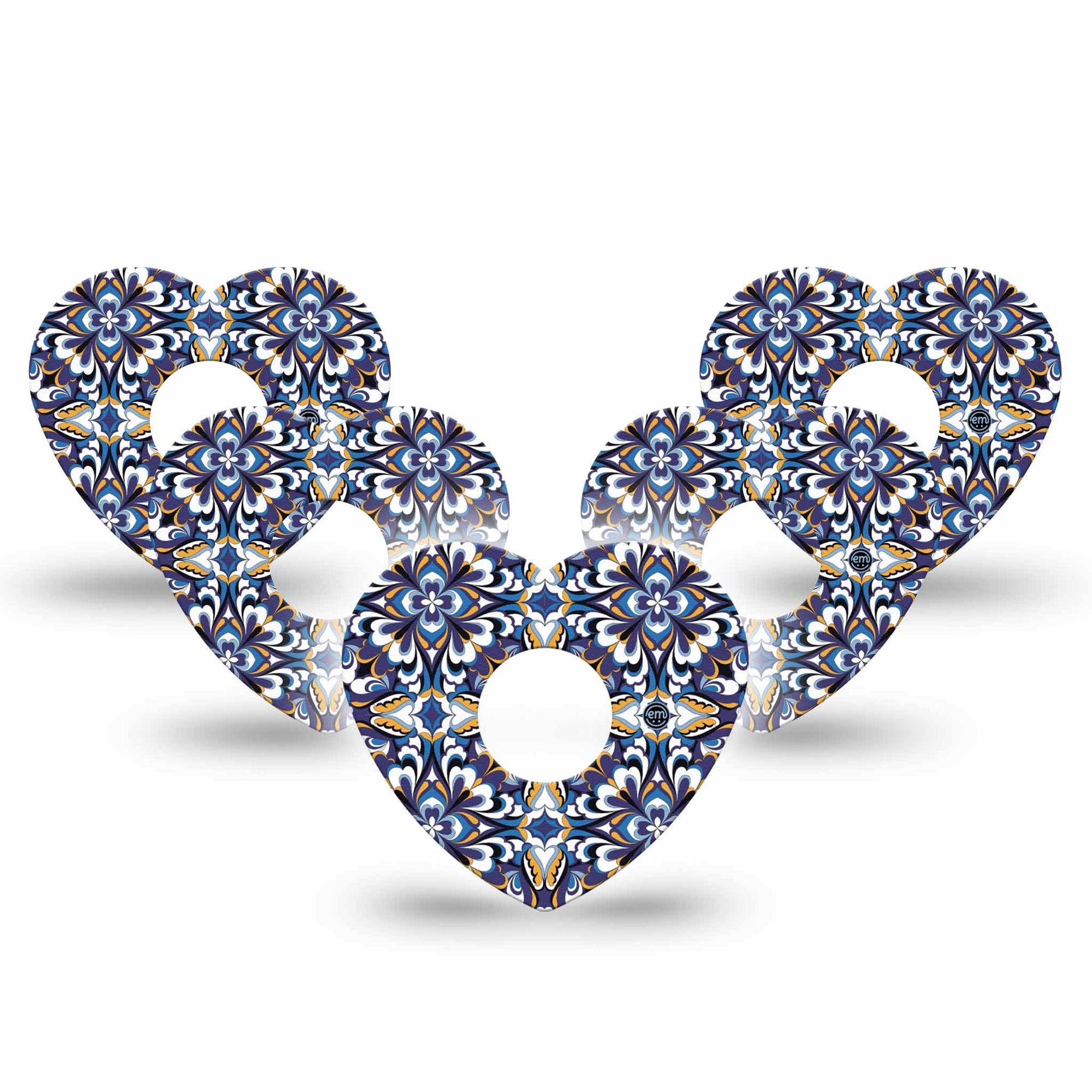 ExpressionMed Moroccan Tile Freestyle Libre 3 and Libre 3 Plus Heart Shape Tape 5-Pack Tape Exotic Tiles, Patch CGM Design