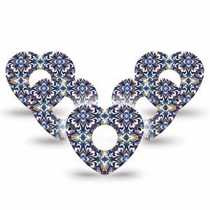 ExpressionMed Moroccan Tile Freestyle Libre 3 and Libre 3 Plus Heart Shape Tape 5-Pack Tape Exotic Tiles, Patch CGM Design