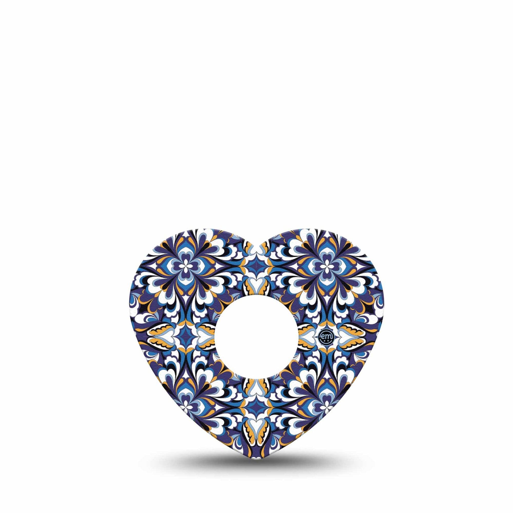 ExpressionMed Moroccan Tile Freestyle Libre 3 and Libre 3 Plus Heart Shape Tape Single Tape Elegant Tiles, Patch CGM Design