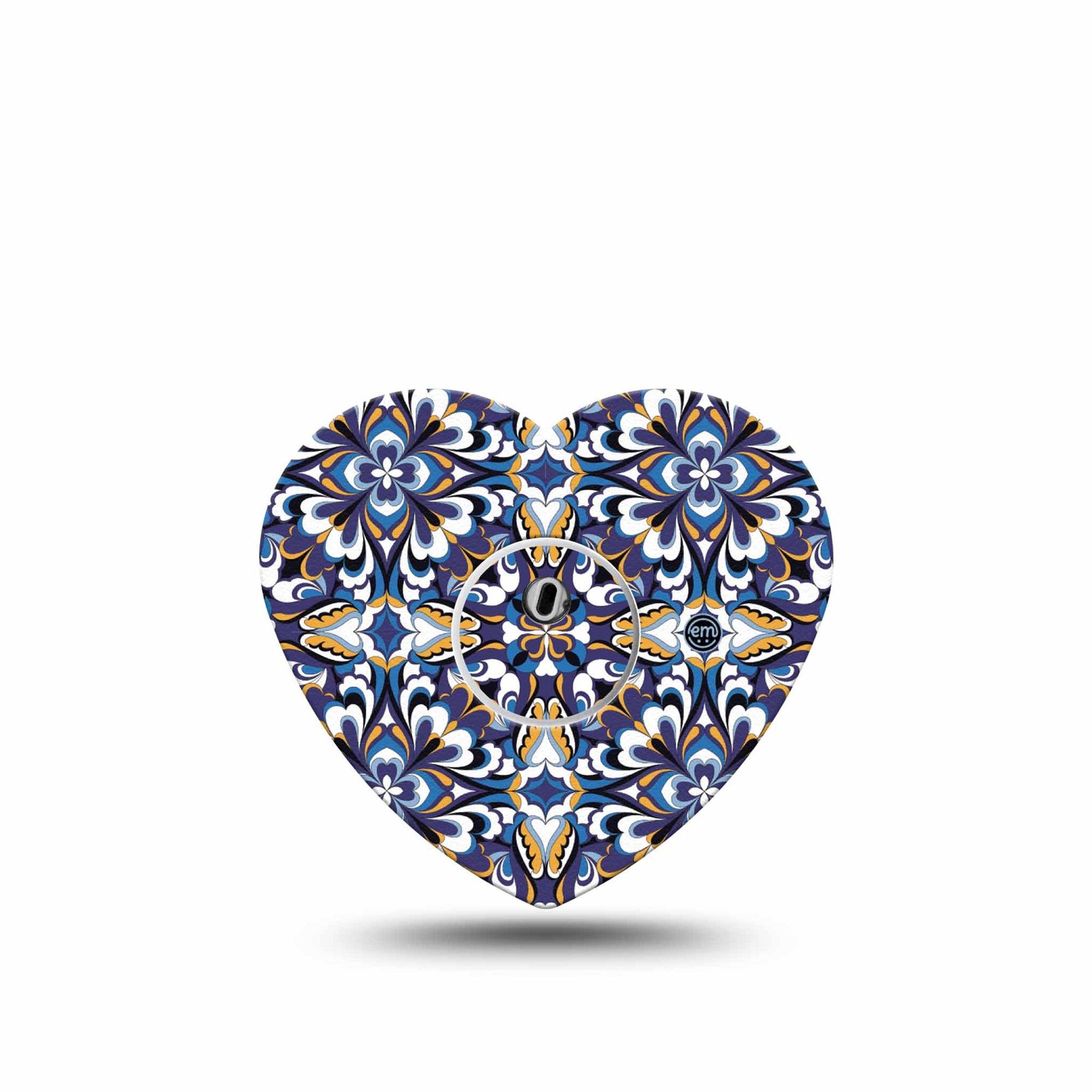 ExpressionMed Moroccan Tile Freestyle Libre 3 and Libre 3 Plus Heart Shape Tape Single Tape and Single Sticker Exotic Tiles, Patch CGM Design