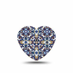 ExpressionMed Moroccan Tile Freestyle Libre 3 and Libre 3 Plus Heart Shape Tape Single Tape and Single Sticker Exotic Tiles, Patch CGM Design