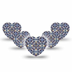 ExpressionMed Moroccan Tile Freestyle Libre 3 and Libre 3 Plus Heart Shape Tape 5-Pack Tape and 5-Pack Sticker Elegant Tiles, Patch CGM Design