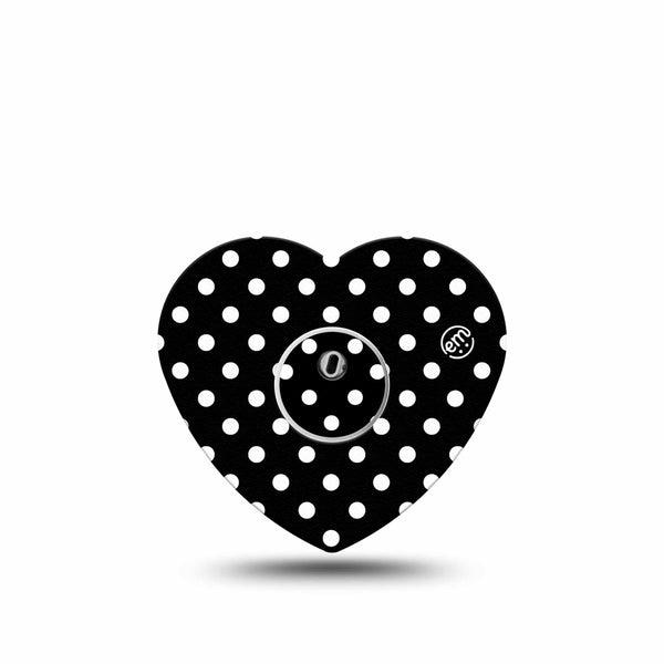 ExpressionMed Black and White Polka Dots Freestyle Libre 3 Heart Single, Polka Dot Fashion, Continuous Glucose Monitor Patch Design with center sticker