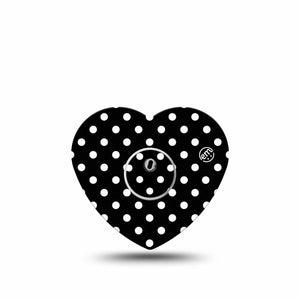 ExpressionMed Black and White Polka Dots Freestyle Libre 3 Heart Single, Polka Dot Fashion, Continuous Glucose Monitor Patch Design with center sticker