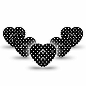 ExpressionMed Black and White Polka Dots Freestyle Libre 3 Heart 5-Pack, Classic Polka Dot Design, Continuous Glucose Monitor, Fixing Ring Patch Design with center stickers