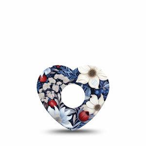 ExpressionMed Winter Floral Freestyle Libre 3 Heart Single, Blue & White Florals, Continuous Glucose Monitor, Patch Design