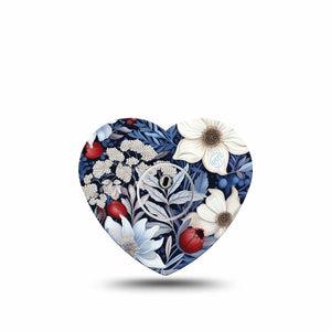 ExpressionMed Winter Floral Freestyle Libre 3 Heart Single, Blue & White Florals, Continuous Glucose Monitor, Patch Design with center sticker