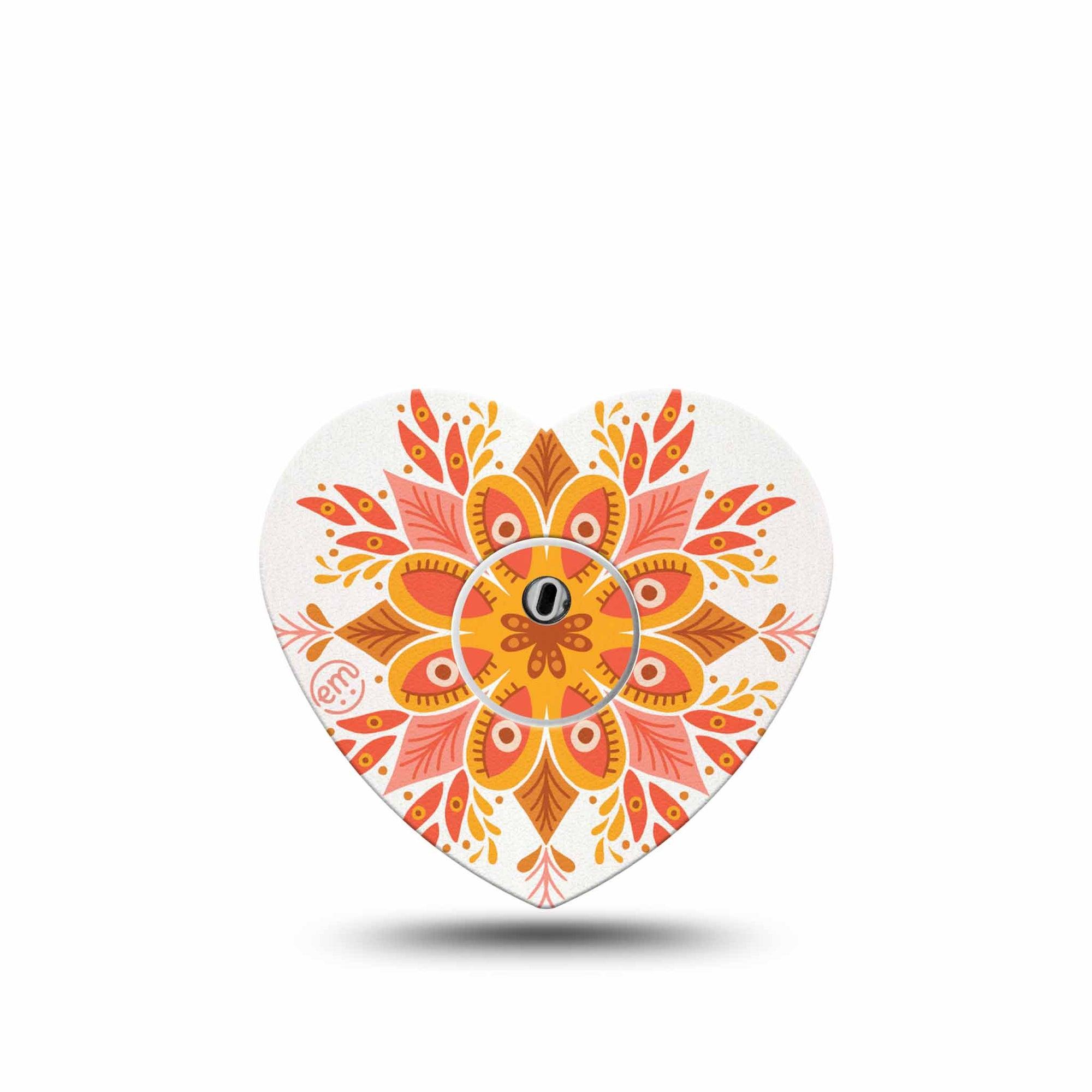 ExpressionMed Psychedelic Mandala Freestyle Libre 3 Heart Single Tape and Single Sticker, Digital Illustration, Continuous Glucose Monitor, Adhesive Patch Design