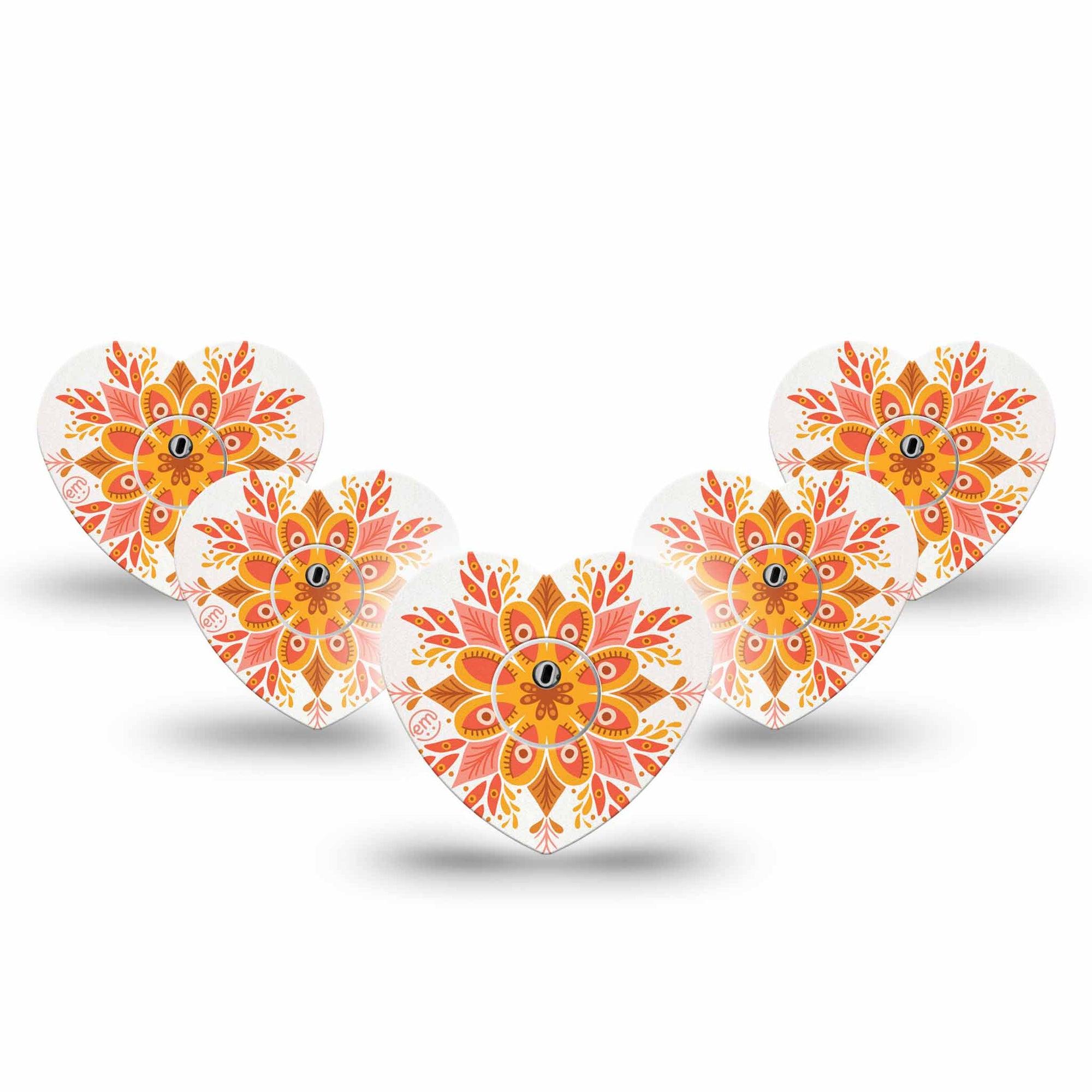 ExpressionMed Psychedelic Mandala Freestyle Libre 3 Heart 5-Pack Tape and 5-Pack Sticker, Cat Coq Design, CGM Overlay Patch Design