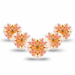 ExpressionMed Psychedelic Mandala Freestyle Libre 3 Heart 5-Pack Tape and 5-Pack Sticker, Cat Coq Design, CGM Overlay Patch Design