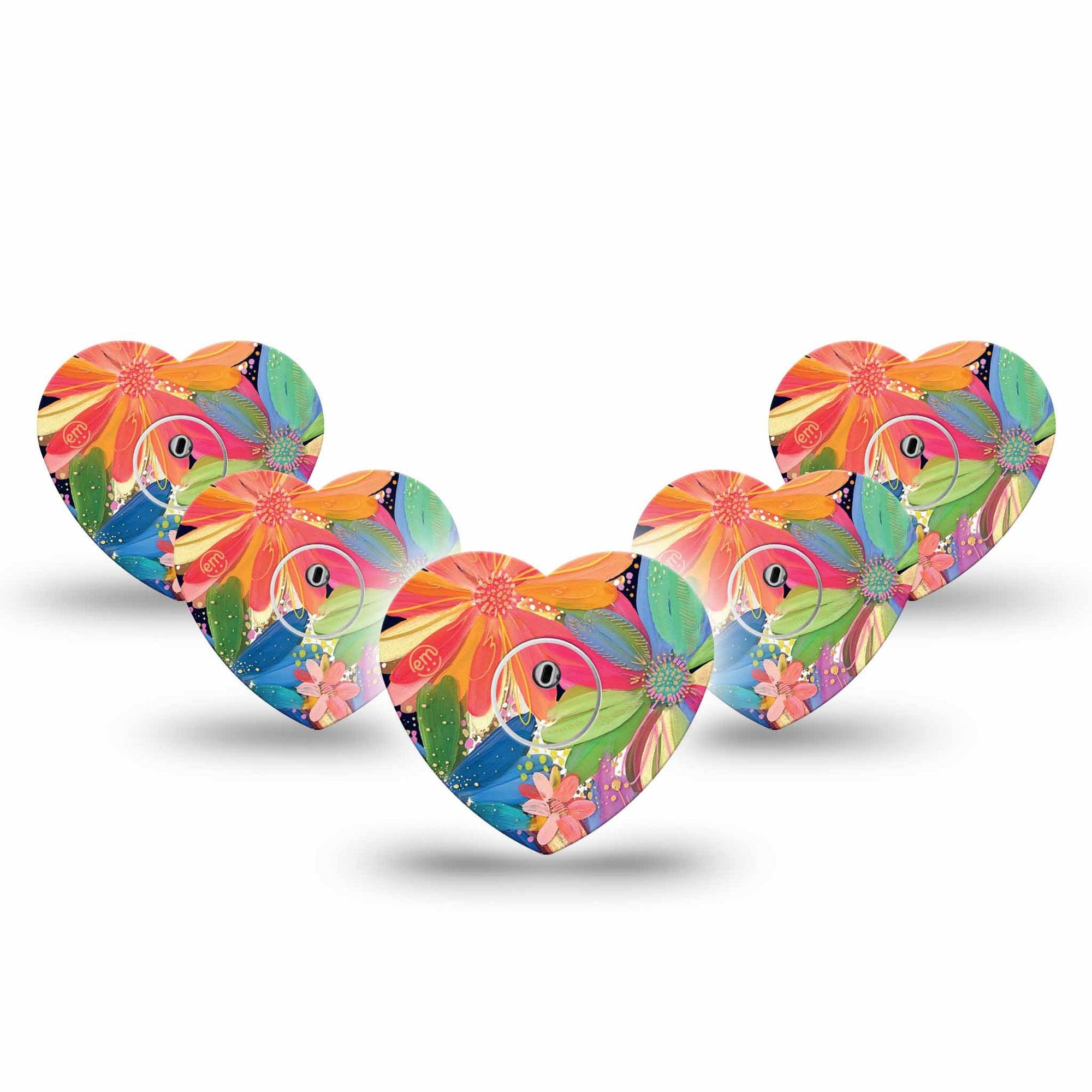 ExpressionMed Flower Song Freestyle Libre 3 Heart Shape 5-Pack Modern Abstract art by Etta Vee Overlay Patch CGM Design with center stickers