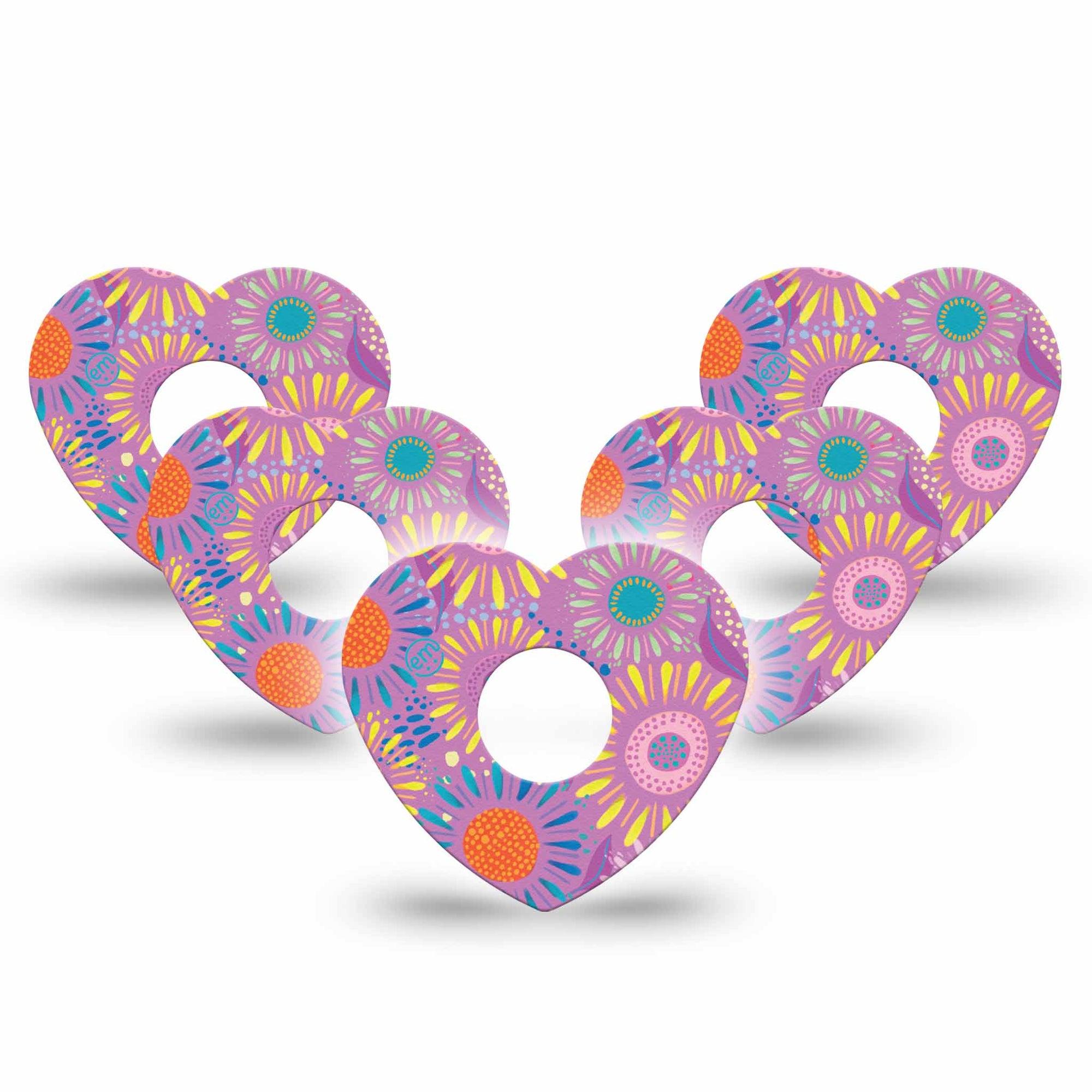 ExpressionMed Giant Daisies Freestyle Libre 3 Heart Shape 5-Pack Modern Abstract art by Etta Vee Overlay Patch CGM Design