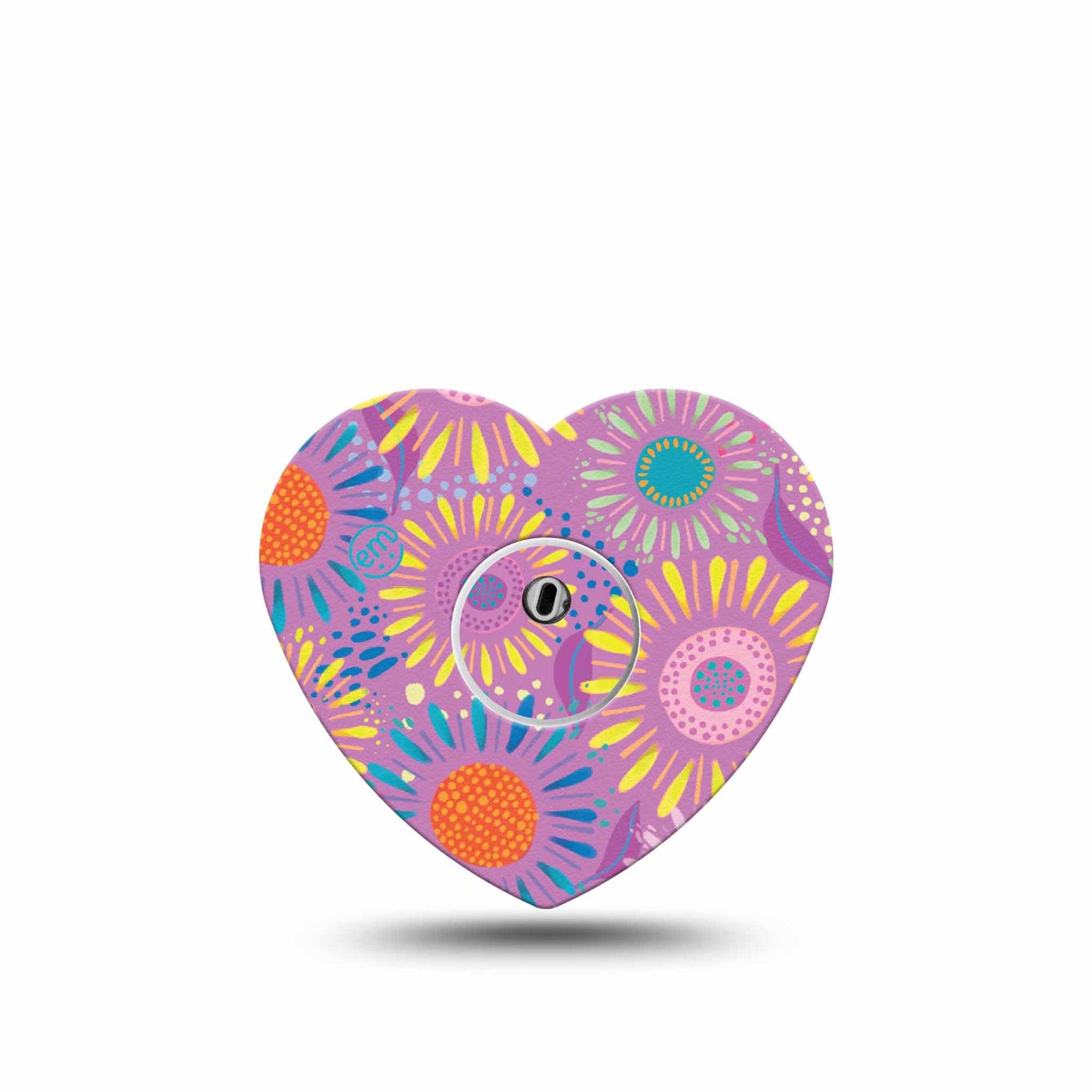 ExpressionMed Giant Daisies Freestyle Libre 3 Heart Shape Single Digital Art by Etta Vee Overlay Patch CGM Design with center sticker