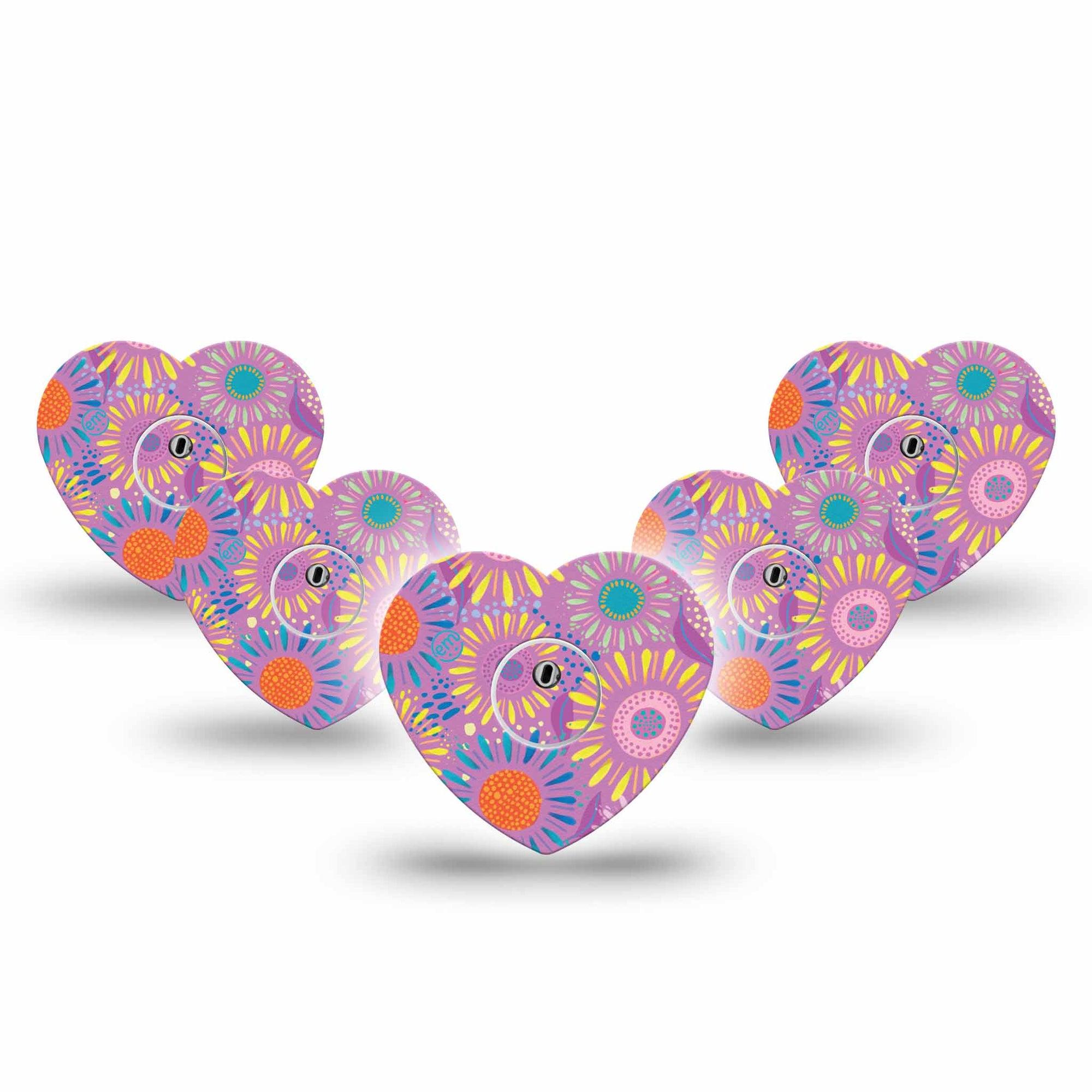 ExpressionMed Giant Daisies Freestyle Libre 3 Heart Shape 5-Pack Modern Abstract art by Etta Vee Overlay Patch CGM Design with center stickers