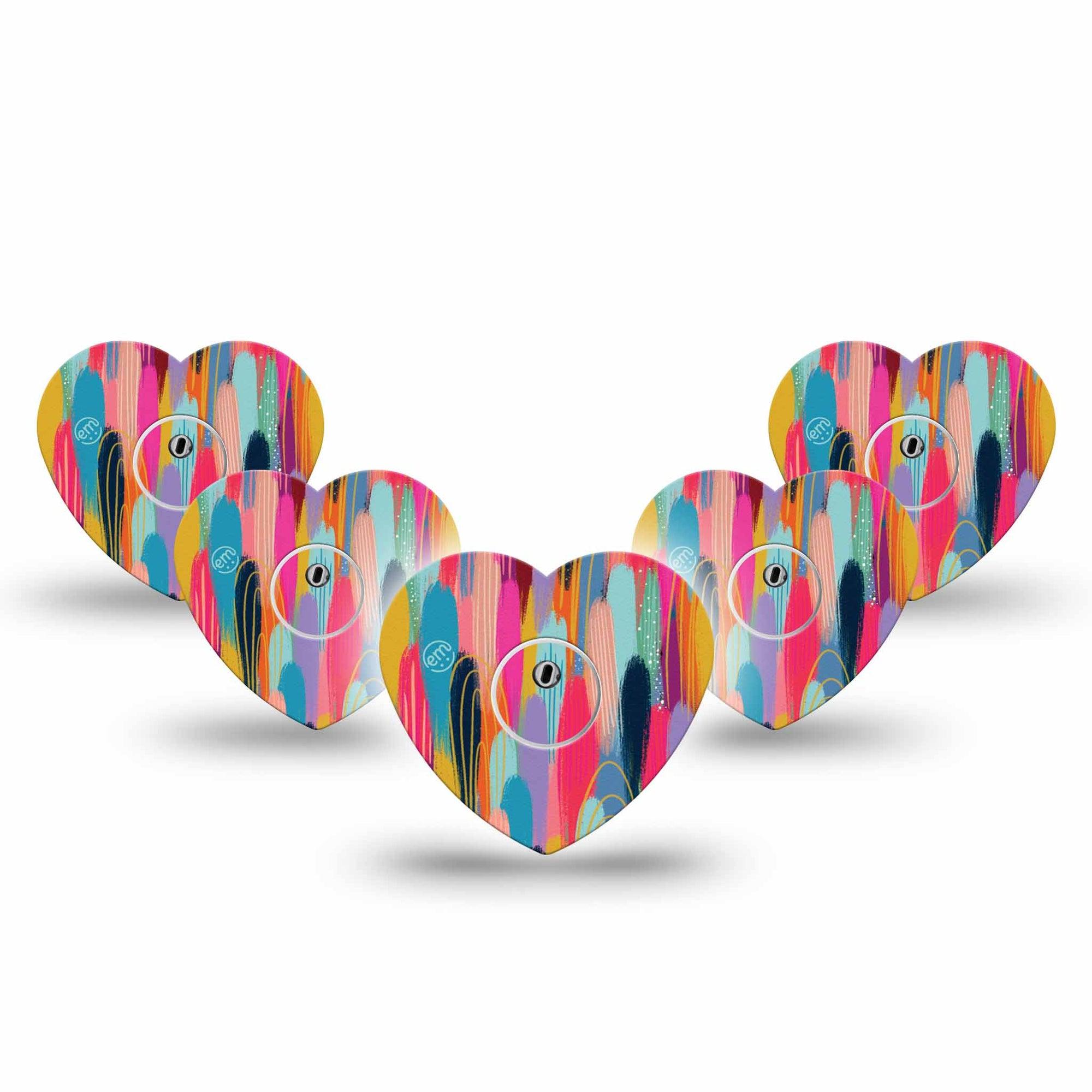 ExpressionMed Brush Strokes Freestyle Libre 3 Heart Shape 5-Pack Modern Abstract art by Etta Vee Overlay Patch CGM Design with center stickers