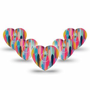 ExpressionMed Brush Strokes Freestyle Libre 3 Heart Shape 5-Pack Modern Abstract art by Etta Vee Overlay Patch CGM Design with center stickers