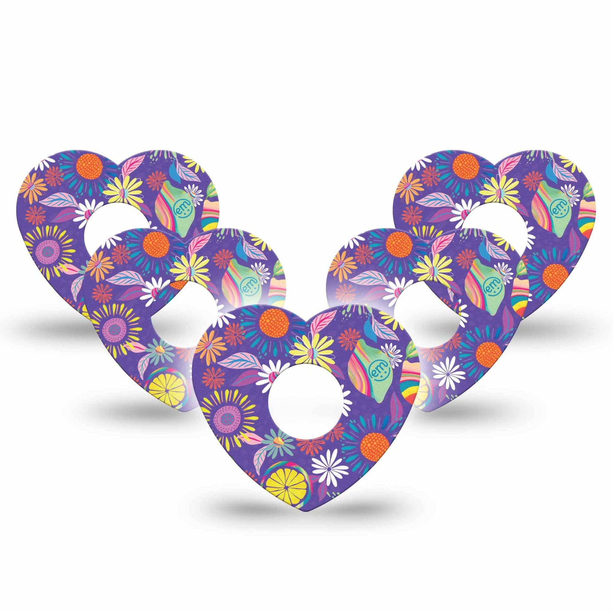 ExpressionMed Purple Flower Freestyle Libre 3 Heart Shape 5-Pack Exclusive Etta Vee Art Overlay Patch CGM Design