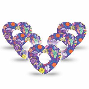 ExpressionMed Purple Flower Freestyle Libre 3 Heart Shape 5-Pack Exclusive Etta Vee Art Overlay Patch CGM Design
