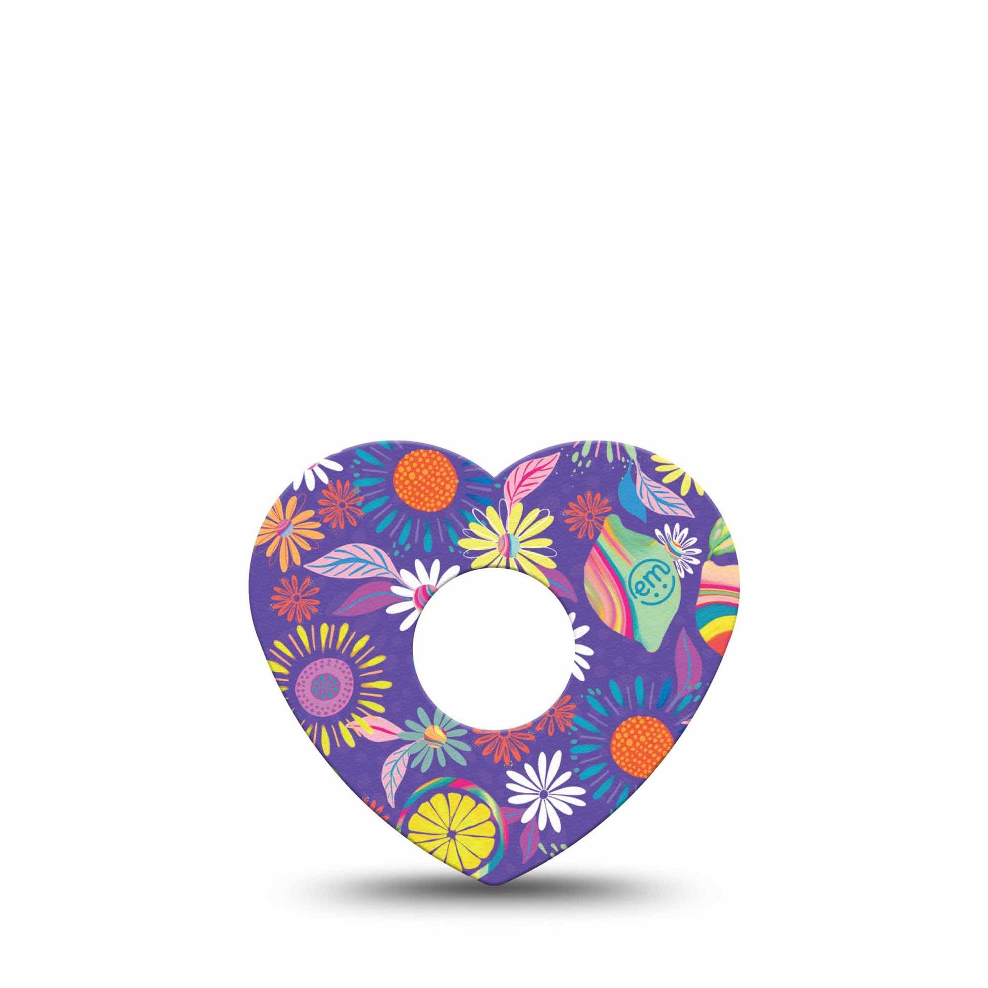 ExpressionMed Purple Flowers Freestyle Libre 3 Heart Shape Single Vibrant Etta Vee Design Overlay Patch CGM Design