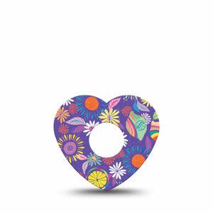 ExpressionMed Purple Flowers Freestyle Libre 3 Heart Shape Single Vibrant Etta Vee Design Overlay Patch CGM Design