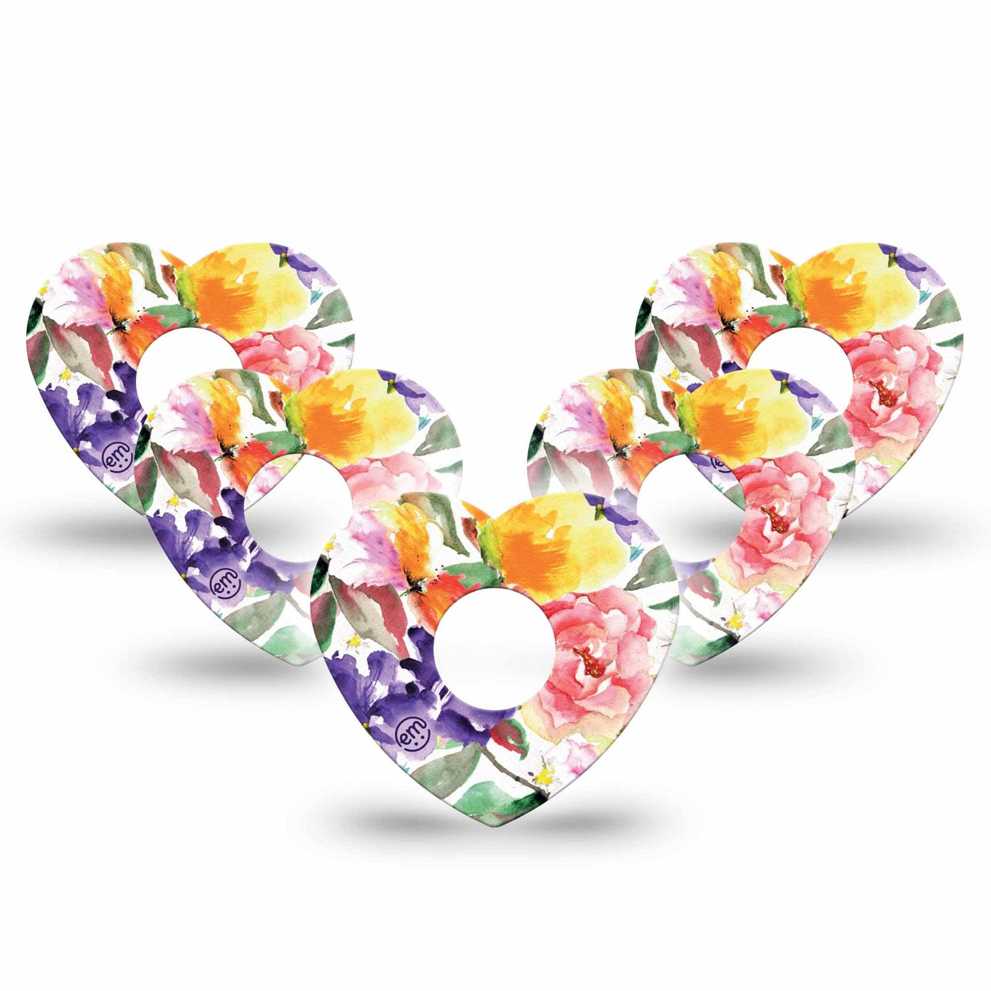 ExpressionMed Floral Art Freestyle Libre 3 Heart Shape 5-Pack petal print Overlay Patch CGM Design