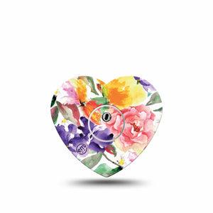 ExpressionMed Floral Art Freestyle Libre 3 Heart Shape Single Botanical Pattern Overlay Patch CGM Design with center sticker