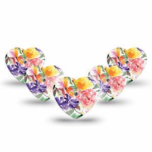 ExpressionMed Floral Art Freestyle Libre 3 Heart Shape 5-Pack petal print Overlay Patch CGM Design with center stickers