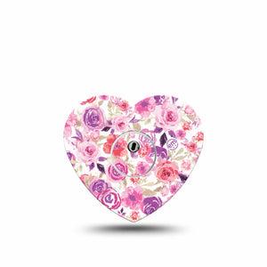 ExpressionMed Romantic Blooms Freestyle Libre 3 Heart Shape Tape Single Tape and Single Sticker Petal Print Overlay Patch CGM Design