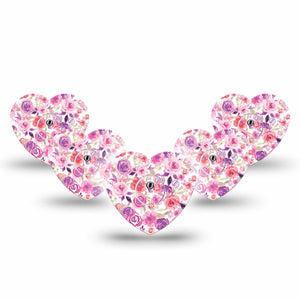 ExpressionMed Romantic Blooms Libre 3 Heart Shape 5-Pack Tape and 5-Pack Sticker Blossom Motif Adhesive Patch Continuous Glucose Monitor Design