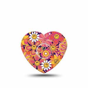 ExpressionMed Groovy Freestyle Libre 3 Heart Shape Tape Single Tape and Single Sticker Smiley Face Sunflowers Patch CGM Design