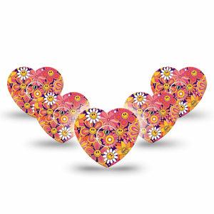 ExpressionMed Groovy Freestyle Libre 3 Heart Shape Tape 5-Pack Tape and 5-Pack Sticker Orange Pink Daisies Patch CGM Design