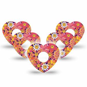 ExpressionMed Groovy Freestyle Libre 3 Heart Shape Tape 5-Pack orange pink smiley face daisies Overlay Patch CGM Design