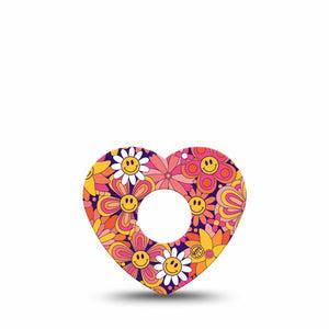 ExpressionMed Groovy Freestyle Libre 3 Heart Shape Tape Single retro orange pink sunflowers Overlay Patch CGM Design