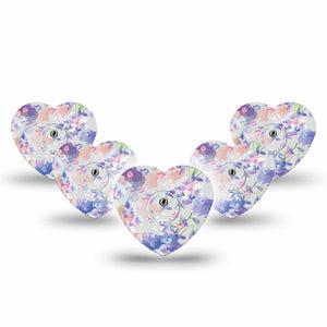 ExpressionMed Dreamy Blooms Freestyle Libre 3 Heart Shape Tape 5-Pack Tape and 5-Pack Sticker Soft Nature Theme Patch CGM Design